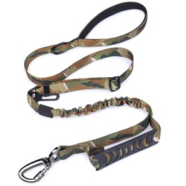 Heavy Duty Dog Leash, Camo Military Dog Leashes with Car Seat Belt for Large Dogs Up to 150lbs, 6Ft Shock Absorbing Retractable Strong Dog Leash, Double Handle Tactical Dog Leash for Dog Training