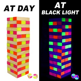 54 Piece Glow Tumble Tower Board Games, Glow in The Blacklight Tumble Tower, Indoor/Outdoor Board Game for Adults for Family Game Night