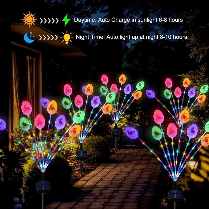 Lmtocs Solar Easter Decorations Outdoor Stake Lights, 2 Packs 16LED