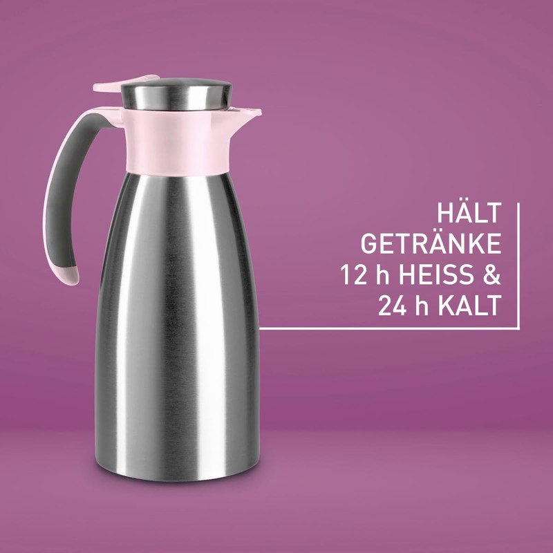 Emsa Soft Grip N4120300 Insulated Jug, 1 Litre, Stainless Steel,