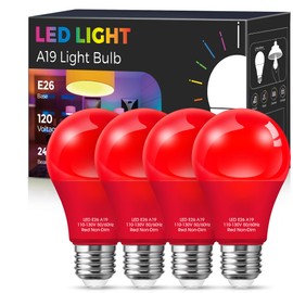 Red Light Bulbs [ 4 Pack] Christmas Light Bulbs 9W (60W Equivalent) A19 LED Red Light Bulbs Indoor/Outdoor, E26 Base Non-Dimmable,720LM Porch Light, LED Light Bulb for Christmas Day Decorations