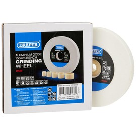 Draper 150 x 20mm Aluminium Oxide Bench Grinding Wheel | 80 Grit HSS Tools Sharpener | 5 Reduction Rings | Dry Cutting | 31.75mm Bore | 99569