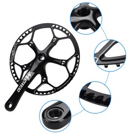 Bicycle Crankset, 53T Aluminum Alloy Single Speed Chainring MTB Mountain Bike Pisto Crankset Hollow Integrated Crank Set (Black) Chainring 56t Single Crank