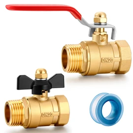 YELUN Garden Hose Brass Shut Off Valve Full Flow, No Restricted-Flow Water Shut-Off Connector, 3/4" GHT x 3/4" GHT Garden Hose Full Port Ball Valve Adapter (Long Handle and Butterfly Handle)