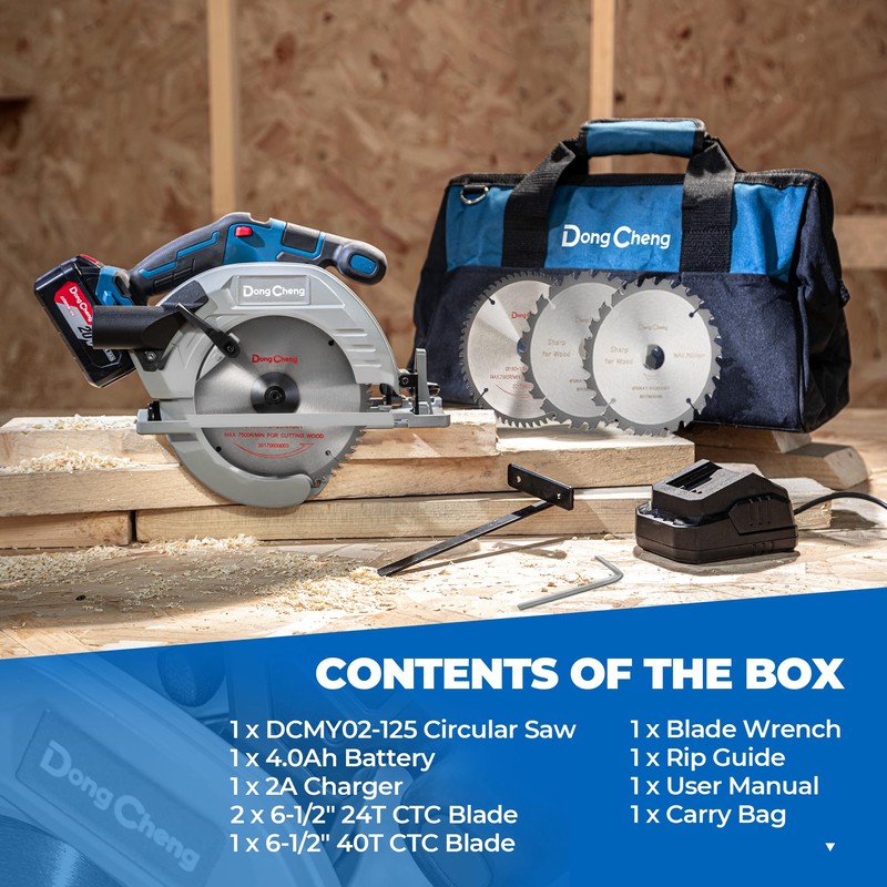 Dong Cheng Cordless Circular Saw 7-1/4-Inch 850W, Cutting Depth 65mm,