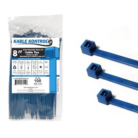 Kable Kontrol - Bridas de metal detectables con cierre azul, 100 piezas de 8 pulgadas, resistencia a la tracción de 50 libras, bridas industriales aut