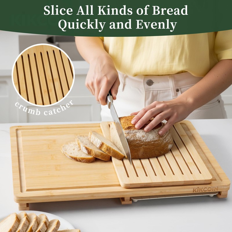 Kikcoin Bamboo Cutting Board Set with Defrosting Tray, Wood Cutting