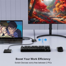 USB 3.0 Switch 2 in 2 Out, USB Switcher 2 Computers Sharing Keyboard Mouse Printer Scanner, USB switcher, Keyboard Mouse Switch, 2 Port USB Selector with 2 USB 3.0 Cables, Printer Splitter