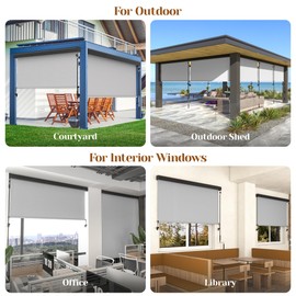 Outdoor Roller Shades for Patio with Aluminum Valance, (6'W X 8'H) 420GSM New Material Patio Shade with 95% UV Blockout, Outdoor Blinds with Crank Handle for Shading, Privacy Protection, Gray