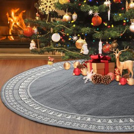 KHOYIME Knitted Christmas Tree Skirt 36 Inches Large Grey Luxury Cable Knit Xmas Tree Skirt with Snowflake Thick Under Tree Rug Skirt Rustic Vintage Holiday Decoration New Year Party Home Decor
