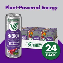 V8 +Energy Sparkling Pomegranate Blueberry Juice Energy Drink, 11.5 fl oz Can (24 Pack)