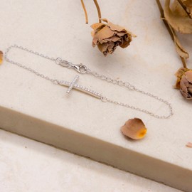 Tuscany Silver Sterling Silver Rhodium Plated Cubic Zirconia Cross Bracelet of 19cm/7.5"