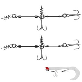 Juguta Shallow Rig Stinger Hooks, Pack of 2, Screw In Pike Systems for Rubber Fish for Baits of Sizes 6-12 cm for Rubber Fish with Jig Head