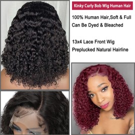 24" Kinky Curly Lace Front Wigs Human Hair, 13x4 Pre Plucked Curly Transparent Lace Wigs 100% Brazilian Real Hair Wigs for Women Human Hair Natural Color Lace Front Wigs Human Hair Black Wig.