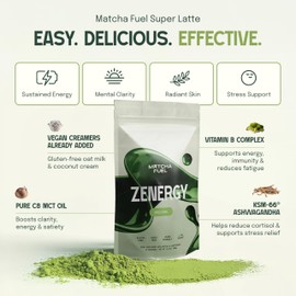 Matcha Fuel SuperLatte – Mushroom & Adaptogenic Latte Powder - Lion’s Mane, Reishi, Cordyceps & KSM-66 Ashwagandha - Superfood for Energy, Focus & Immunity - Vegan, Gluten Free - 30 Servings - 600g