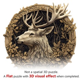 KAAYEE Wooden Puzzles for Adults, 3D Vision Effect 3D Deer Wooden Jigsaw Puzzles Unique Shape Advanced Wood Puzzle Adult, 3D Effect Flat Puzzle Birthday Gifts Family Game (8.5 * 8.3in 100pcs)