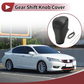 HEROFFIX 1 Pc Gear Shift Knob Cover for Honda Accord 2008-2012 Stick Shifting Handle Protector Black Carbon Fiber Black Grey Faux Leather