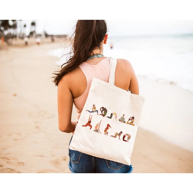 GXVUIS Canvas Tote Bag for Women Aesthetic Yoga Positions Print