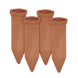 Relaxdays Clay Tips Irrigation Set of 4 Ceramic, Watering Aid for 1.5 L Bottles, Watering Cones HBT: 14 x 4.5 x 4 cm, Terracotta