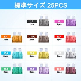 JOREST 25pcs Car Fuses, For Car/Truck/Motorcycle (2A 3A 5A 7.5A 10A 15A 20A 25A 30A 35A 40A), Standard Flat Fuse