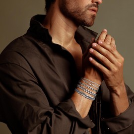 Men's Bracelet Silver Stainless Steel 5 Pieces – Men's Bracelets Curb Chain Figaro Link Bracelet Men's Bracelet Set for Boys Men Gift for Dad Son Brother Husband 19/21/23 cm, Stainless Steel, No