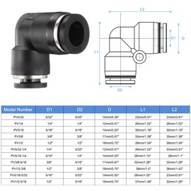 sourcing map 2pcs Elbow Push to Connect Tube Fitting 5/16" 1/4" Tube OD 90 Degree Quick Connector Push to Connect Adapter Air Line Hose Fittings for Industry Air System PV5/16-1/4, Black