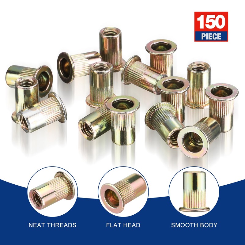 WORKPRO 150Pcs Rivet Nuts, 1/4”-20 Zinc Plated Carbon Steel Rivnut,