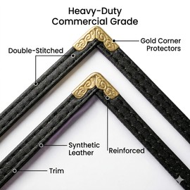 Restaurant Menu Covers 8.5 x 11 – Black Faux Leather Menu Holder with Gold Corners, 2 Pages 4 Views, Waterproof Menu Covers for Restaurants, Cafes & Bars