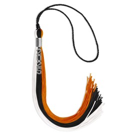 Endea Graduation Triple Color Tassel with Silver Stacked Date Drop (Black/Orange/White, 2025)