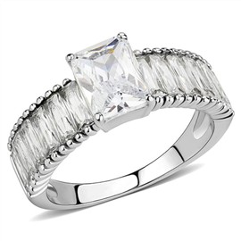 YourJewelleryBox 3608 Stainless Steel Simulated Diamond Emerald Cut BAGUETTES Ring Engagement (r)