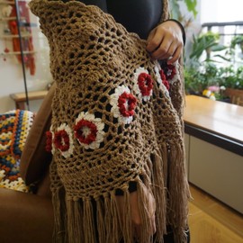 Handmade Crochet tassels Fringed Poncho Cape Shawls Wraps Granny Square Womens Coat Sweater 63x35in