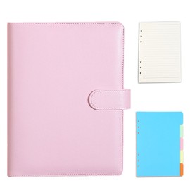 A5 Ring Binder, 6 Ring PU Leather Loose Leaf Notebook Planner Notebook Cover with 45 Sheets A5 Lined Paper, Binder Dividers for School Office Meetings,Pink