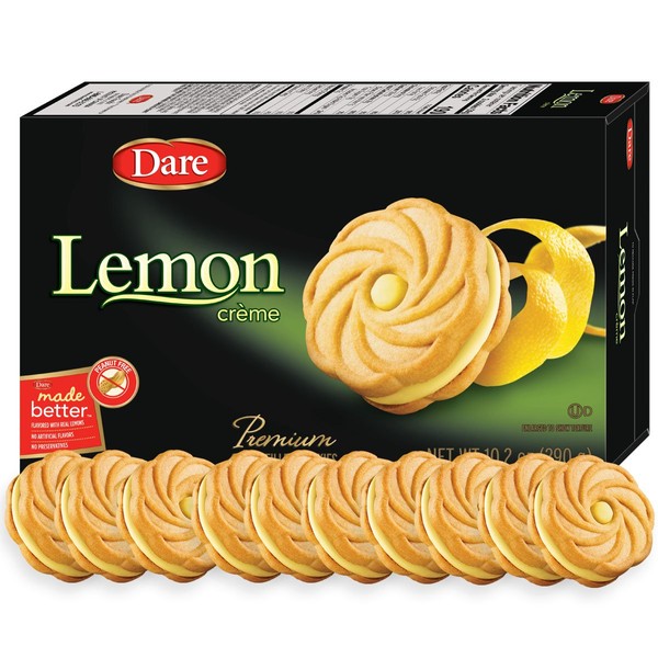 Dare Lemon Crème Cookies – Made Fresh with Real Lemon Filling and No Artificial Flavors, Peanut Free – 10.2 Ounces (Pack of 12)