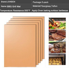 JOKBEN Copper Grill Mat, 5-Pack Heavy Duty Magic BBQ Grill Mats Non Stick, Reusable, and Easy to Clean Barbecue Grilling Accessories for Gas, Electric, and Charcoal Grilling (Grill Mats)
