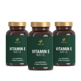 VITACTIV Vitamin E 400 I.E. - 270 Vitamin E Kapseln Hochdosiert, 268mg reines Vit E pro Kapsel – Natürliches bioaktives Tocopherol, plus Sonnenblumenöl - Hohe Bioverfügbarkeit, Laborgeprüft in DE