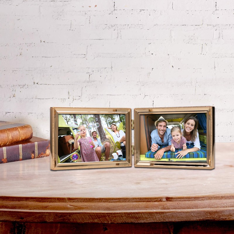 Lawrence Frames Classic Bead Picture Frame, 6x4 Double, Gold