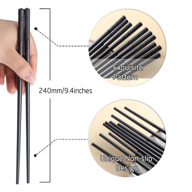 Sbirdbao 5 Pairs Reusable Fiberglass Chopsticks Dishwasher Safe, Japanese Style