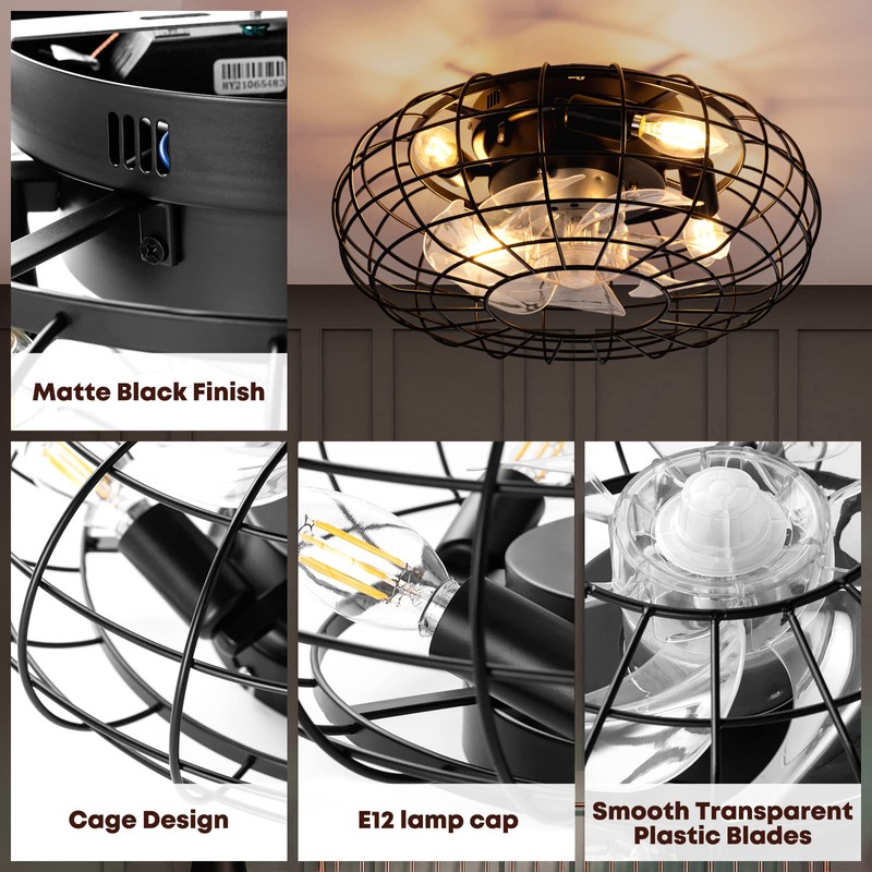 NookNova Ceiling Fan with Lights, 16 Inch Caged Ceiling Fan