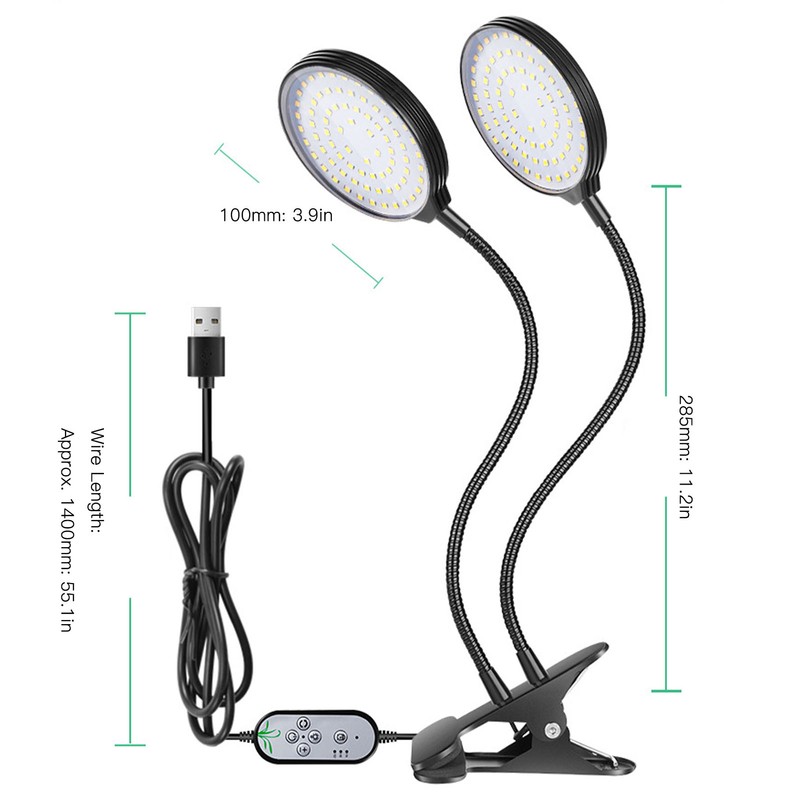 Plant Grow Light Timing 5 Dimmable Levels Waterproof Dual Head