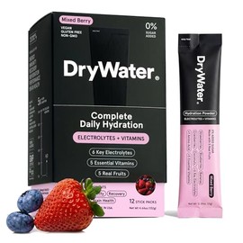 DryWater® Electrolyte + Vitamin Hydration Powder Packets – Mixed Berry, 1,000mg Potassium, Real Organic Fruit, NSF Certified for Sport, Nothing Artifi