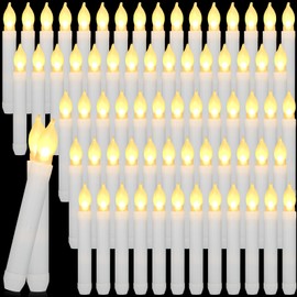 Macarrie 108 Pieces Flameless LED Taper Candles Battery Operated Candles, Flickering Light, Electric Handheld Candlesticks for Church Party Weddings Birthdays Decorations(White, Warm White Light)