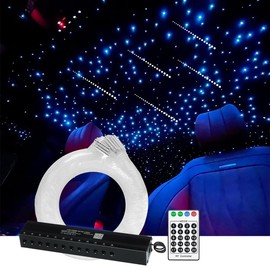 AMKI 96pcs*0.04in*9.8ft Pure White Meteor Shooting Stars Effect Fiber Optic Lights Kit,12 Holes LED MeteorLight Engine with Bluetooth+RF Remote Control 20 Meteor Modes