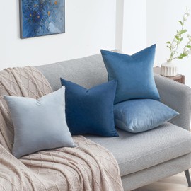 Topfinel Cushion Cover 40 x 40 cm, Blue, Set of 4 Velvet Cushion Covers, Sofa Cushion, Decorative Cushion, Decorative Cushion Decoration for Sofa, Bedroom, Living Room, Fluffy Colour Gradient