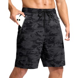 G Gradual Men's Swim Trunks 9" Quick Dry Swimming Board Shorts with Zipper Pockets Swimwear Bathing Suit for Men No Liner(Grey Camo,L)