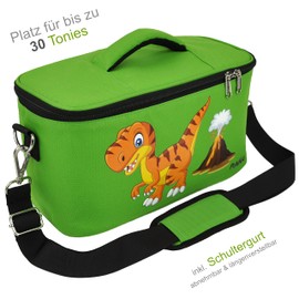 PUNALU Case for Toniebox with Protective Film Suitable for Toniebox, Space for 30 Tonies, Charger and Headphones, Toniebox Bag Set + Toniebox Sticker (Green Dinosaur T-Rex)