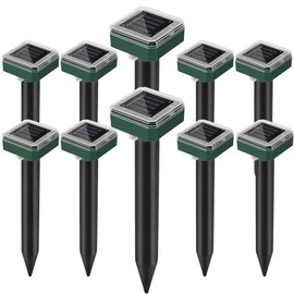 Mole Repellent Solar Powered, 10 Pack Gopher Repellent and Snake Repellent for Yard, Waterproof Ultrasonic Vibration Stakes for Outdoor Lawn Garden to Get Rid of Moles, Voles, Groundhogs, Rodents