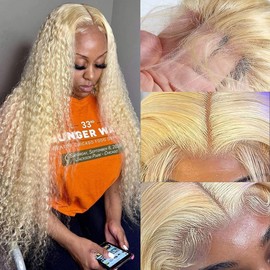 ELISHEVA 613 Deep Wave Lace Front Wig Human Hair Blonde Lace Front Wigs Human Hair 150% Density, Deep Wave Blonde Wig T Middle Part HD Lace Wig Pre Plucked with Baby Hair 26 Inche