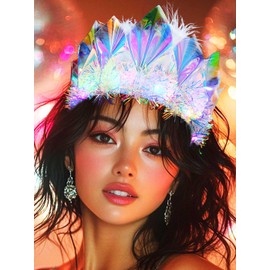 GENBREE Light Up Headband Glowing Crown and Tiara LED Feather Headpiece Nightclub Festival Party Hair Accessories for Women