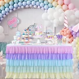 Forever Young Table Cloth Unicorn Pastel Table Skirt Party Decoration - L277cm X H78cm