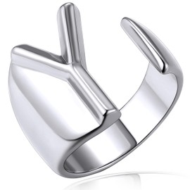 KeyStyle Platinum Statement Letter Y Rings, Adjustable Chunky Initial Ring for Women, Monogram Jewelry